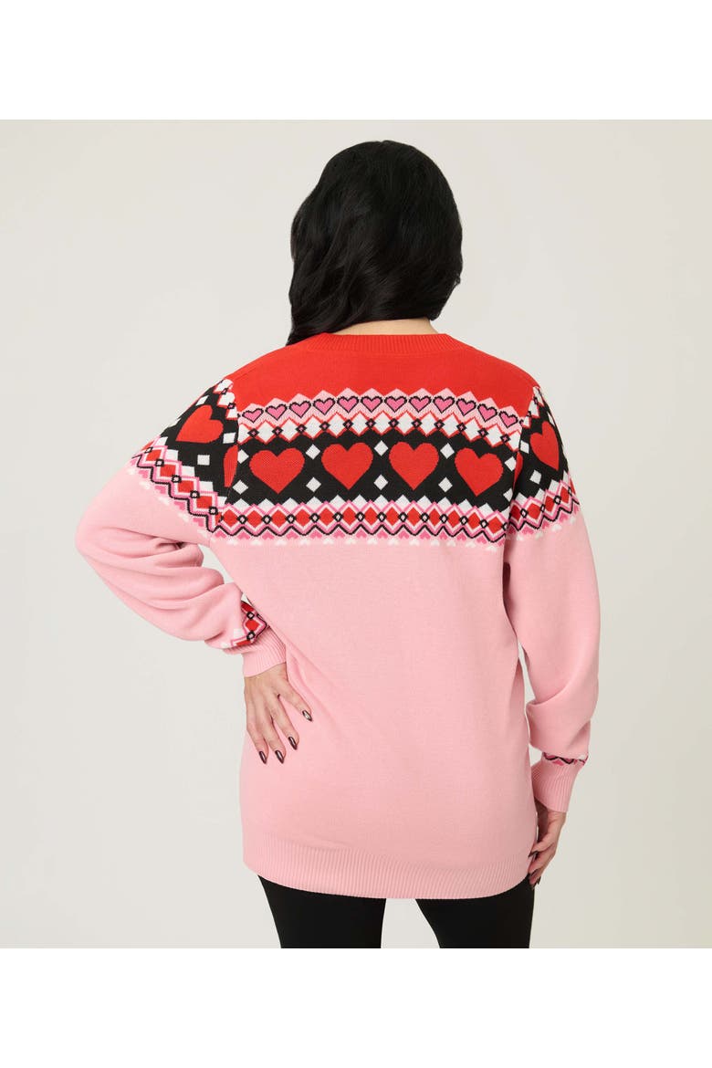 Printed Knit Long Cardigan, Alternate, color, Pink Fair Isle Print