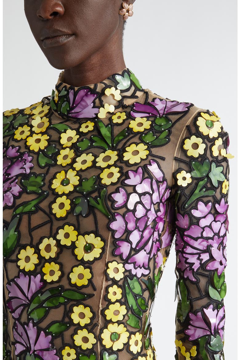 Art Nouveau Floral Long Sleeve Cocktail Dress, Alternate, color, YELLOW