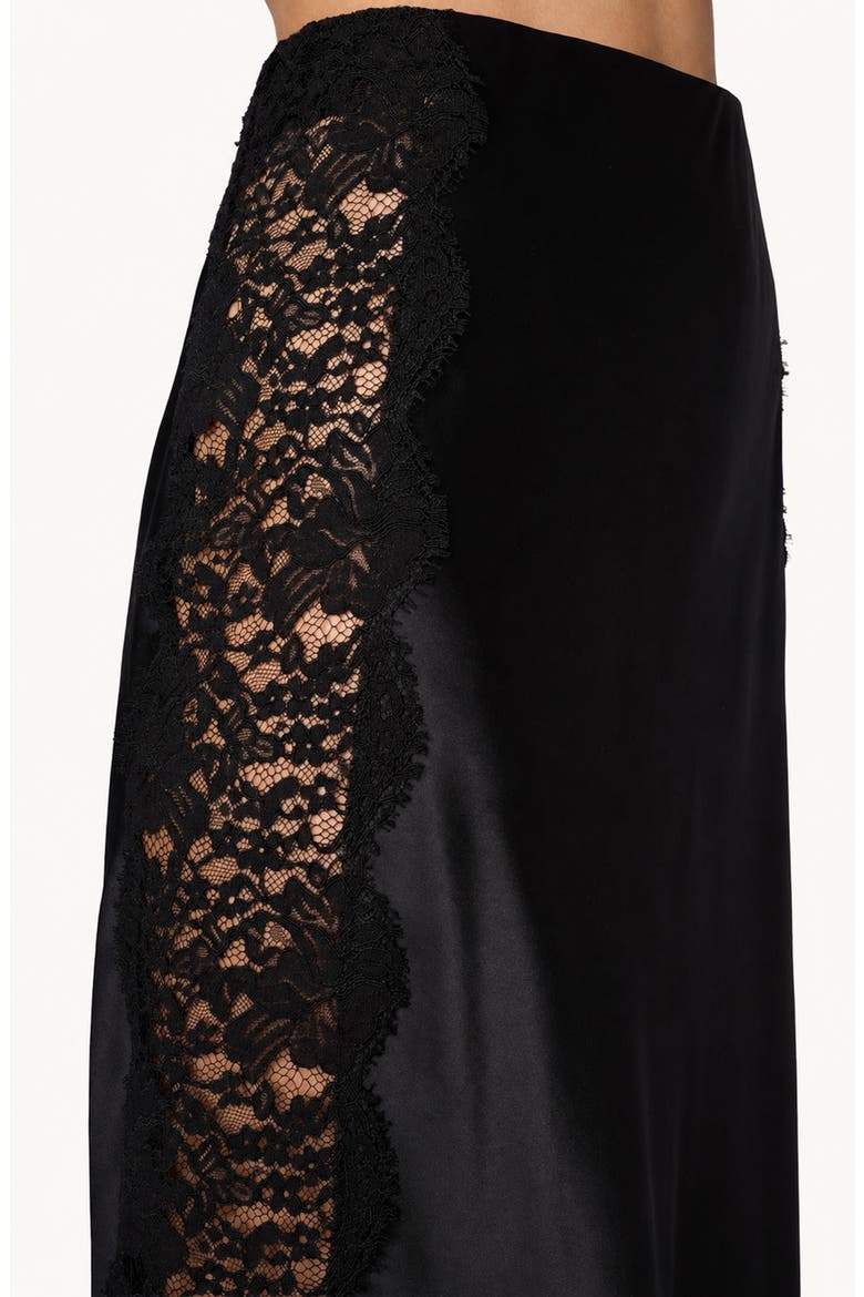 Darcel Lace Detail High Waist Silk Midi Skirt, Alternate, color, BLACK