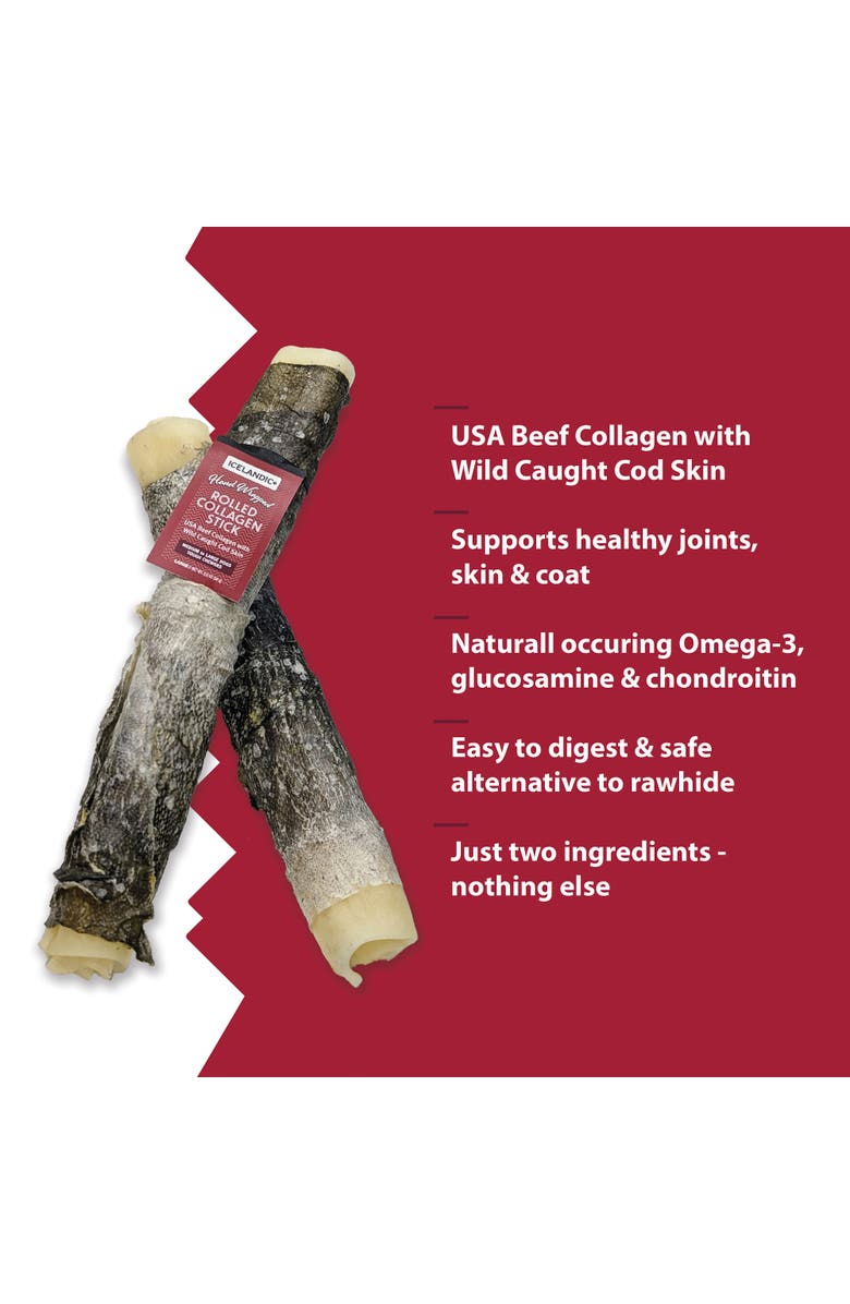 ICELANDIC+ Beef Rolled Collagen Stick with Wrapped Fish 8" Dog Treat, Alternate, color, Gray