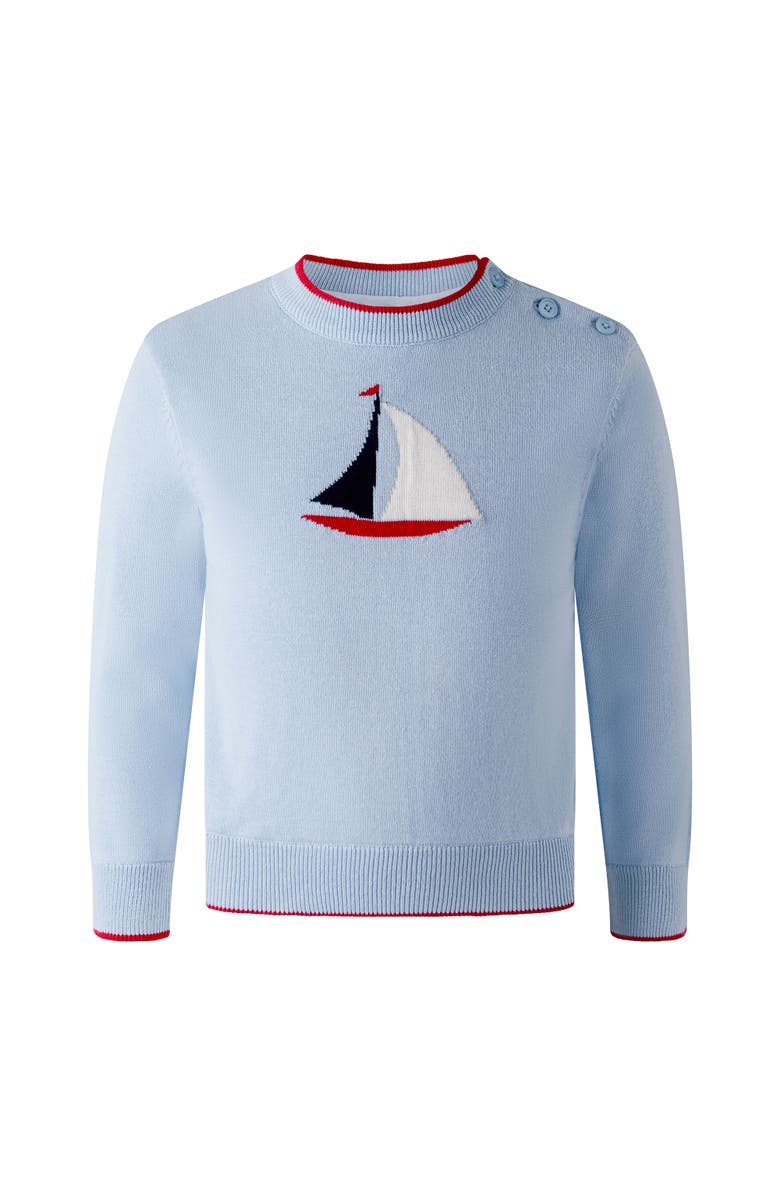 Rachel Riley Sailboat Intarsia Sweater, Main, color, Blue