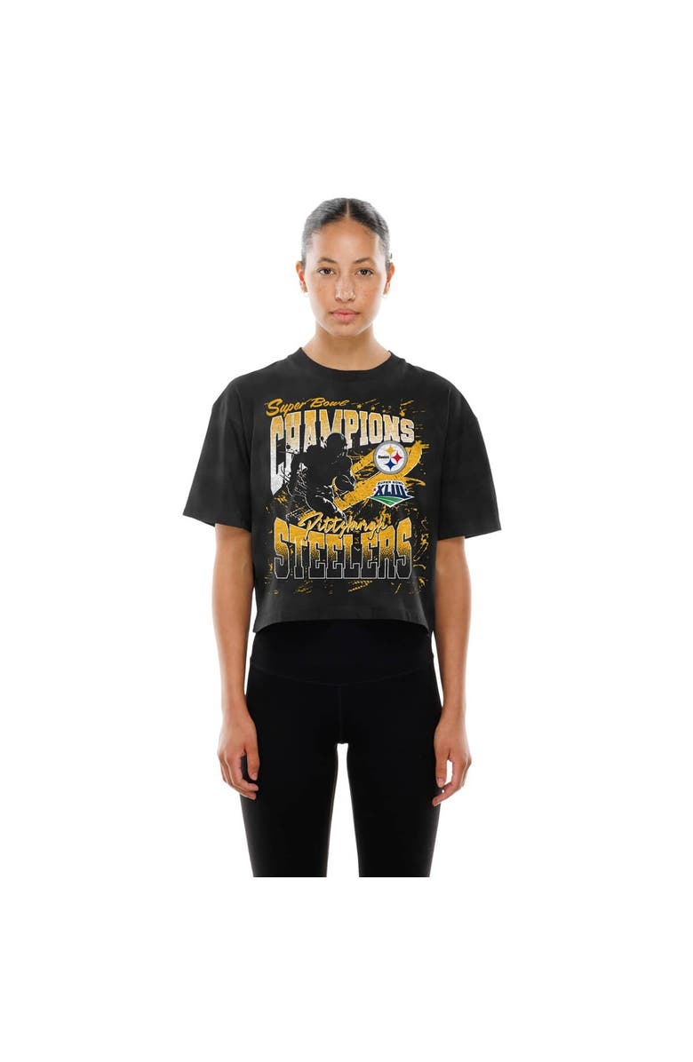 New Era Women's New Era Black Pittsburgh Steelers Cropped Boxy Sport Classics Mineral Wash T-Shirt, Alternate, color,