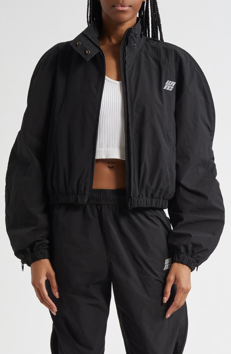 Alexander Wang Zip Sleeve Oversize Crop Track Jacket, Main, color, Black