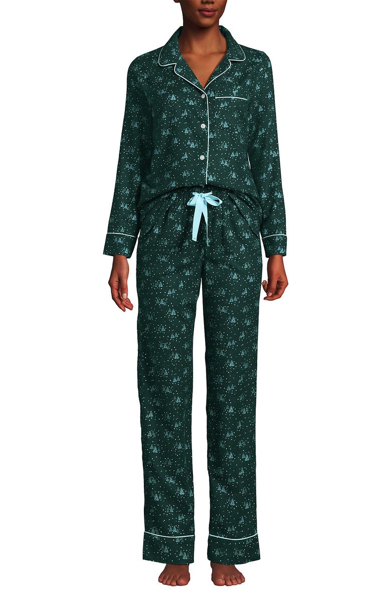 Lands' End Drapey Flannel 2 Piece Pajama Set - Top and Pants, Main, color, 