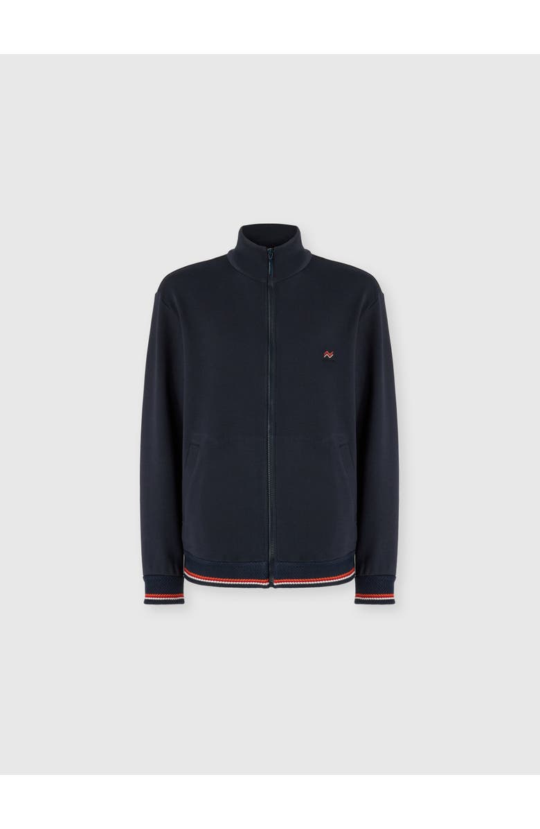 Missoni Zip-up High-neck Sweatshirt With Knit Embroidery And Logo, Main, color, Blue