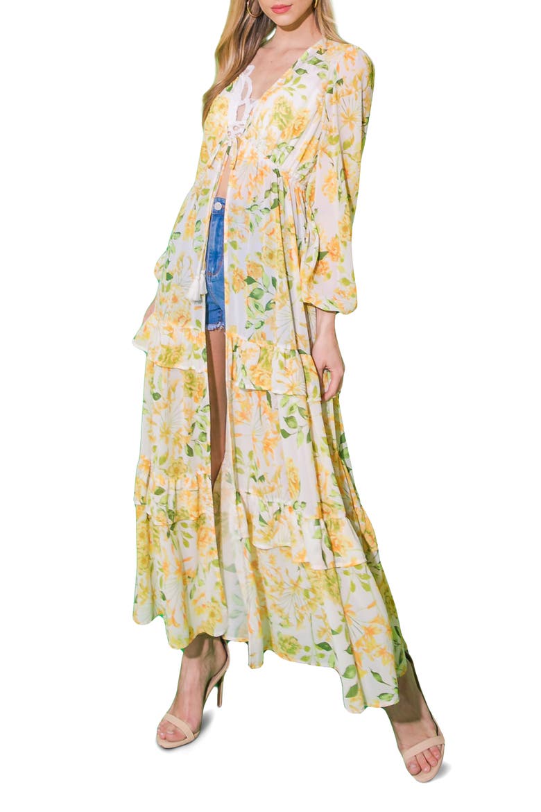 Floral Print Tiered Maxi Duster, Main, color, IVORY