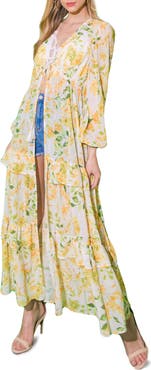 FLYING TOMATO Floral Print Tiered Maxi Duster