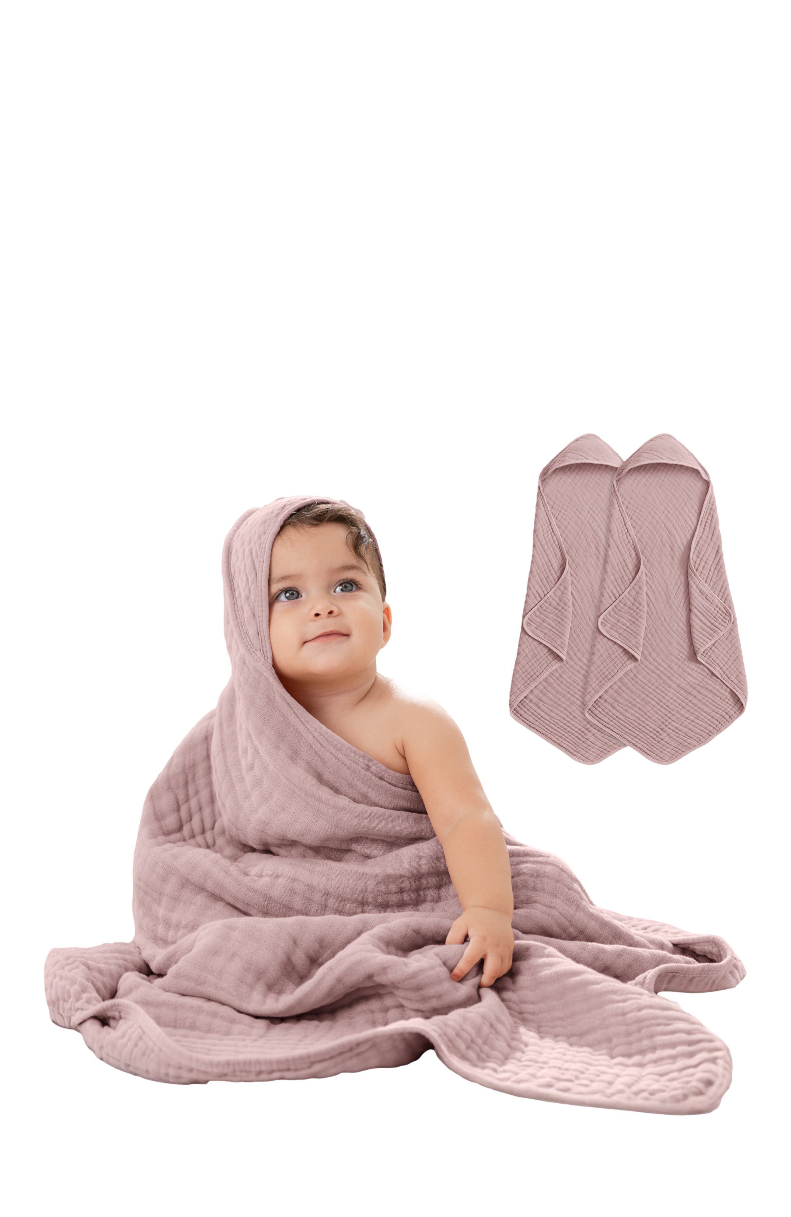 Comfy Cubs Hooded Baby Towels - 6 Layers, Pack of 2 in Mauve 