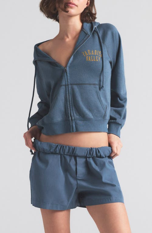 Skims Lighweight Fleece Zip Hoodie In Harbor