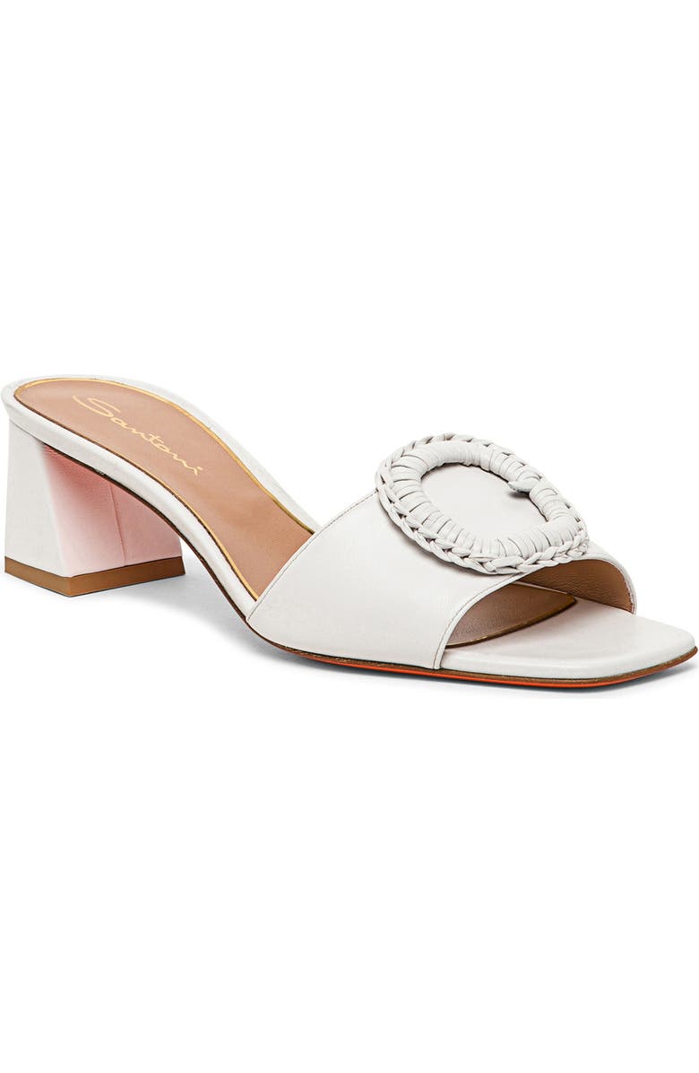 Santoni Women's leather mid-heel sandal, Main, color, White