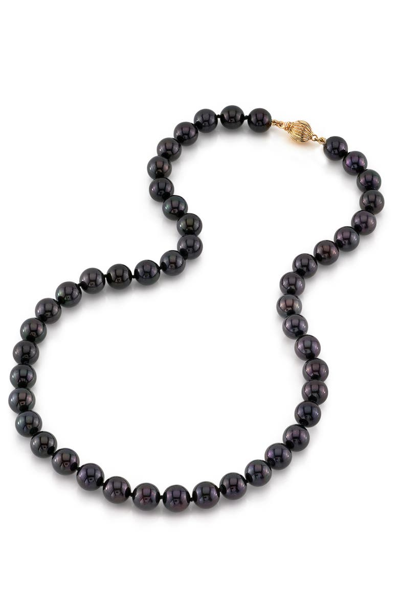 8.5-9.0mm Japanese Akoya Black Pearl Necklace - AAA Quality, Alternate, color, Yellow Gold Clasp