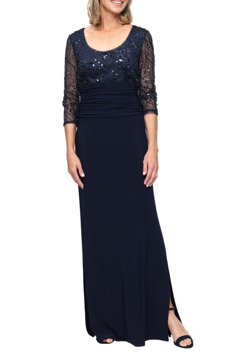 Sequin Bodice Matte Jersey Gown (Regular & Petite)