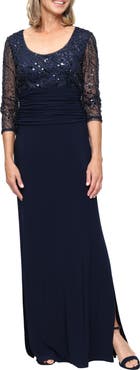 SL FASHIONS Sequin Bodice Matte Jersey Gown
