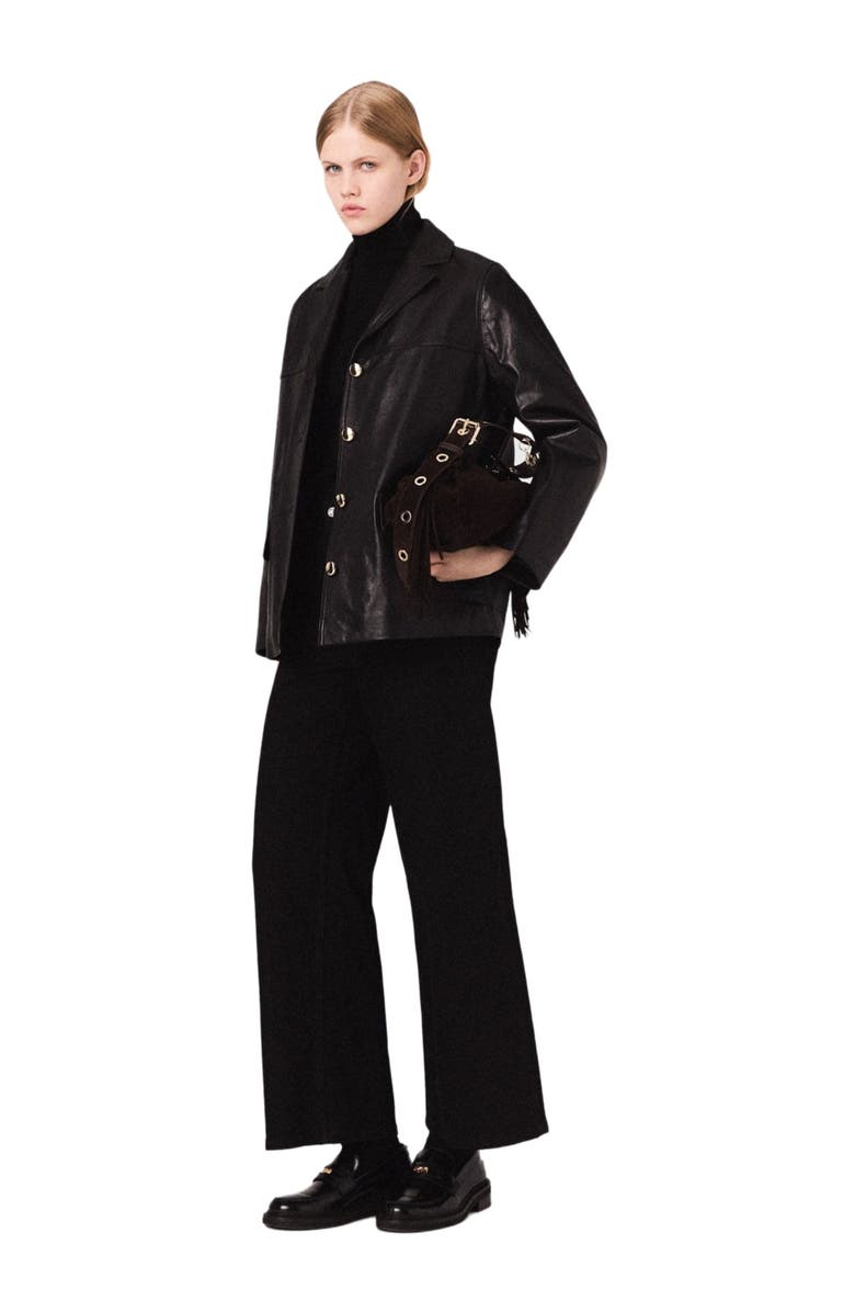 maje Quilted leather jacket, Main, color, Black