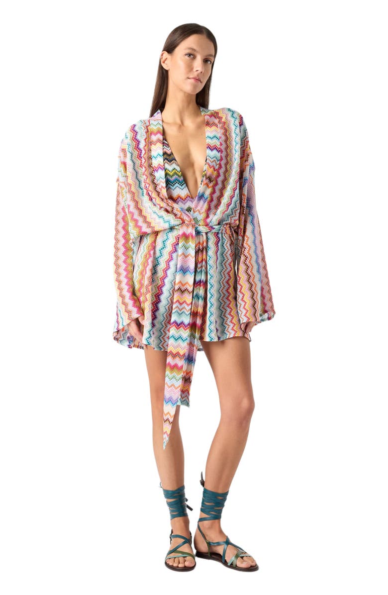 Missoni Short Kimono Cover-up In Lamé Viscose With Pixel-effect Zigzag Pattern, Main, color, Multicoloured