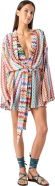 Missoni Short Cover-up In Lamé Viscose With Pixel-effect Zigzag Pattern