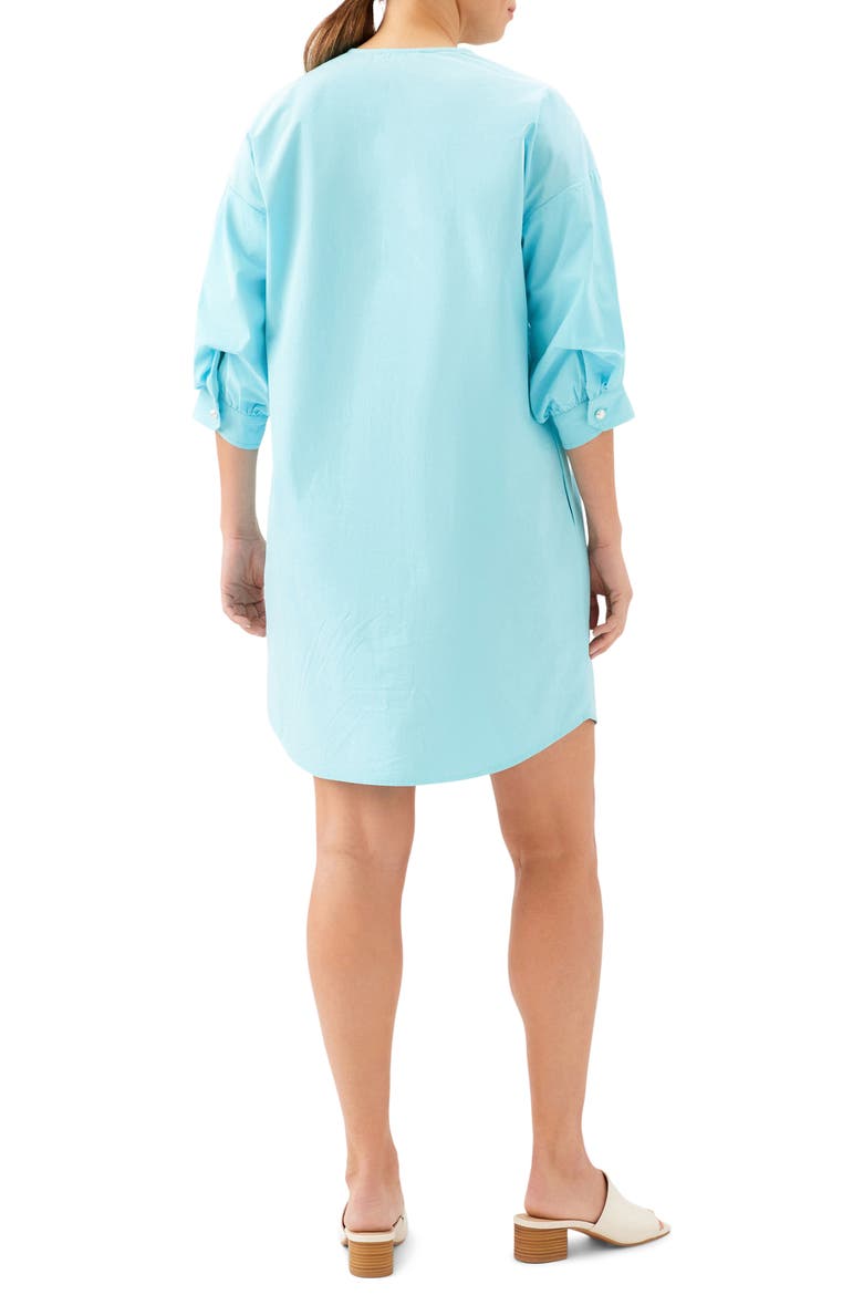Puff Sleeve Pearly Button Dress, Alternate, color, AQUA