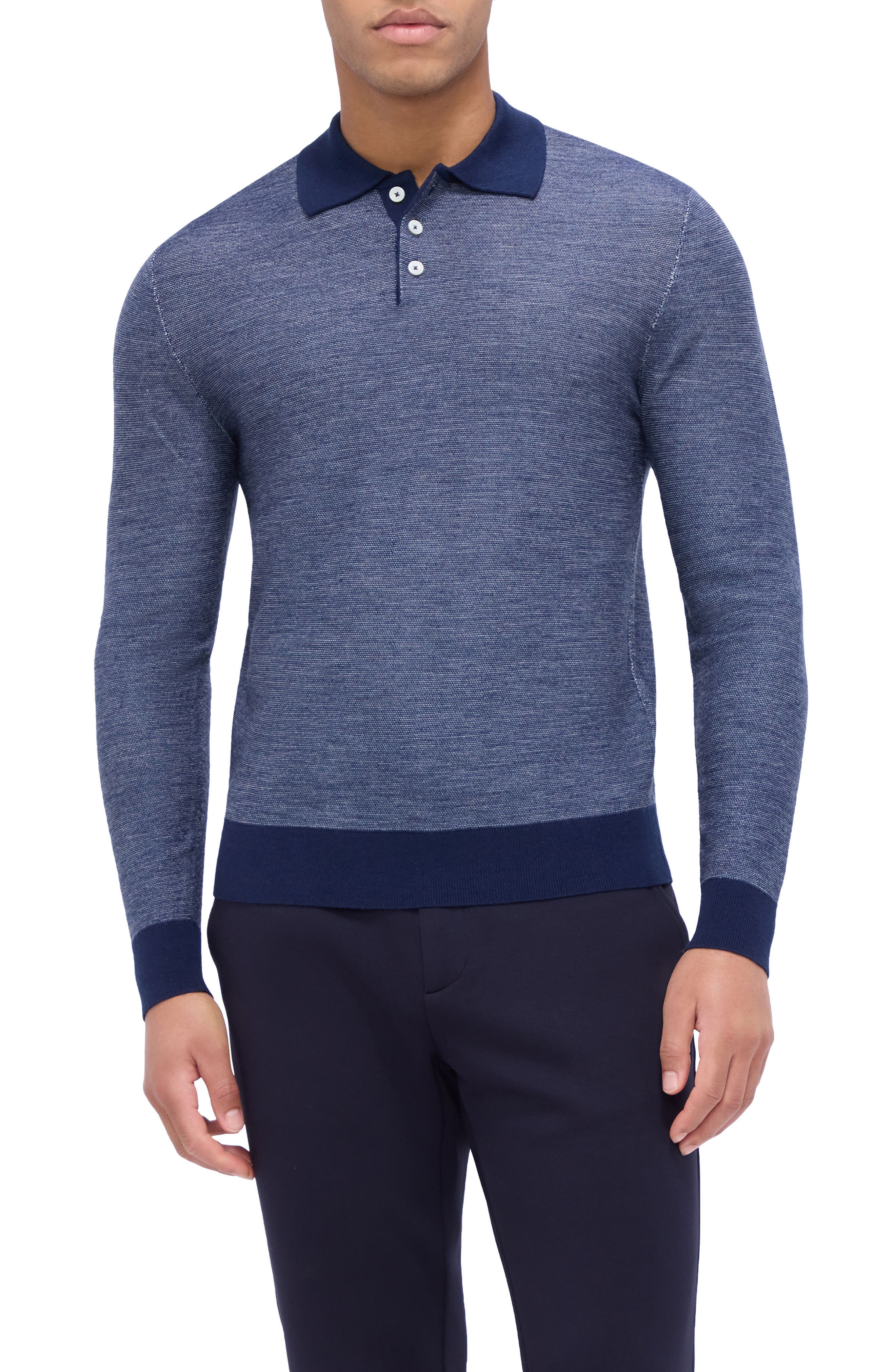 Bird's Eye Jacquard Merino Wool & Silk Polo Sweater