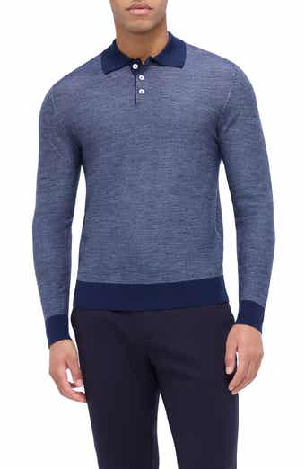Bird's Eye Jacquard Merino Wool & Silk Polo Sweater