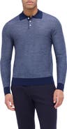 Bugatchi Bird's Eye Jacquard Merino Wool & Silk Polo Sweater