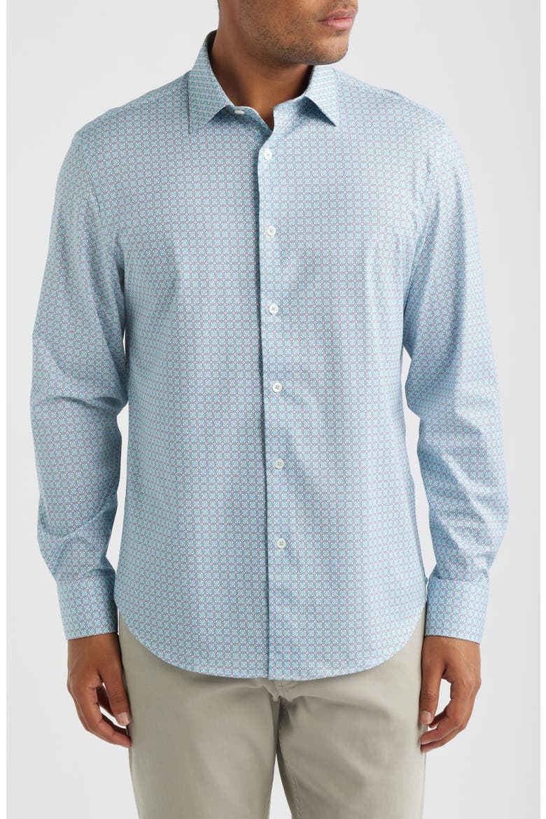 James OoohCotton® Geo Print Button-Up Shirt, Main, color, TEAL