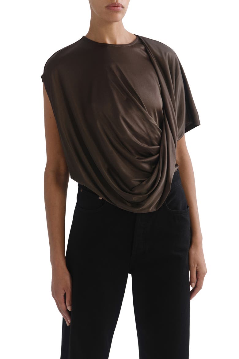 Milena Twisted Drape Tee, Main, color, BRONZE