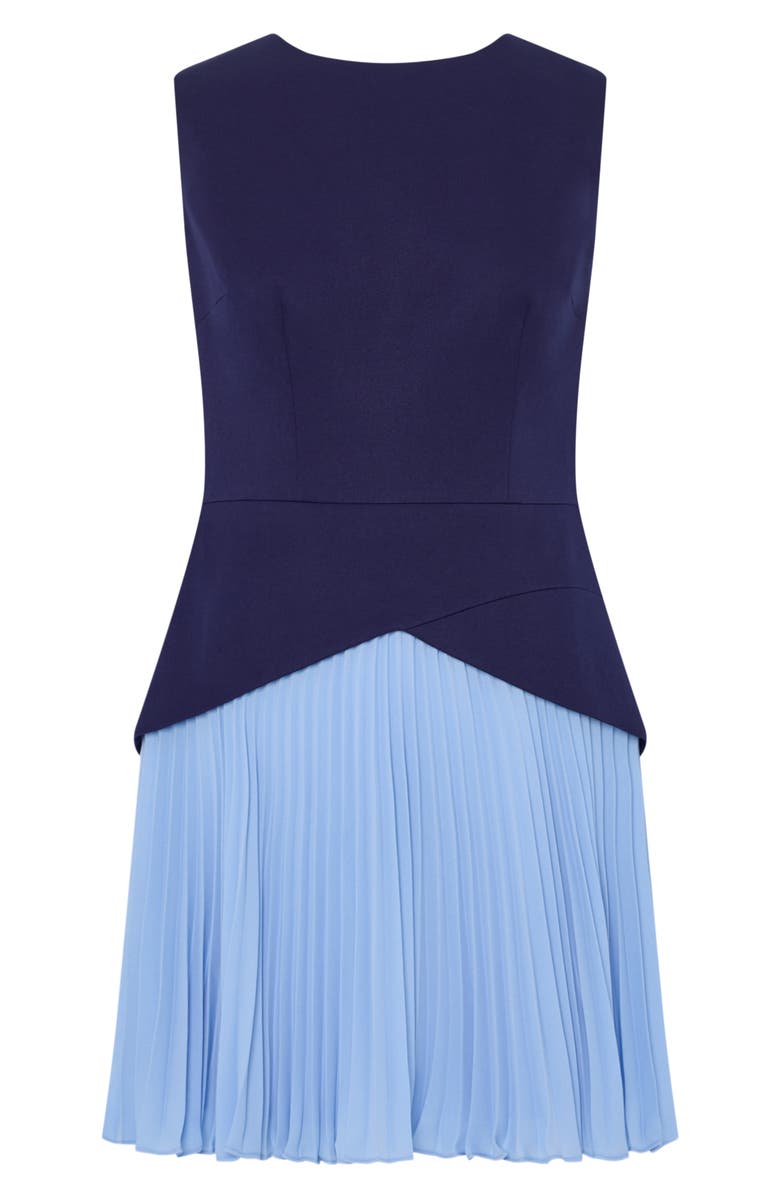 Milly Haddy Colorblock Pleated Sleeveless Minidress, Alternate, color, Navy