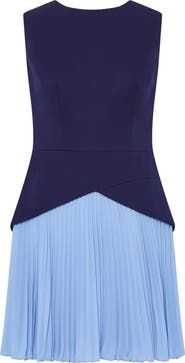 Milly Haddy Colorblock Pleated Sleeveless Minidress