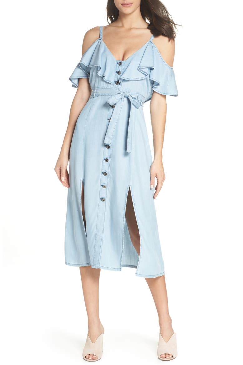 BB Dakota Caite Chambray Cold Shoulder Dress, Main, color, CHAMBRAY