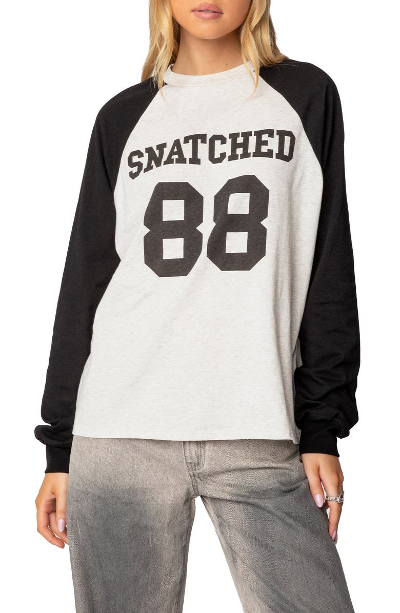 EDIKTED Snatched Oversize Baseball Graphic T-Shirt, Main, color, Gray-Melange