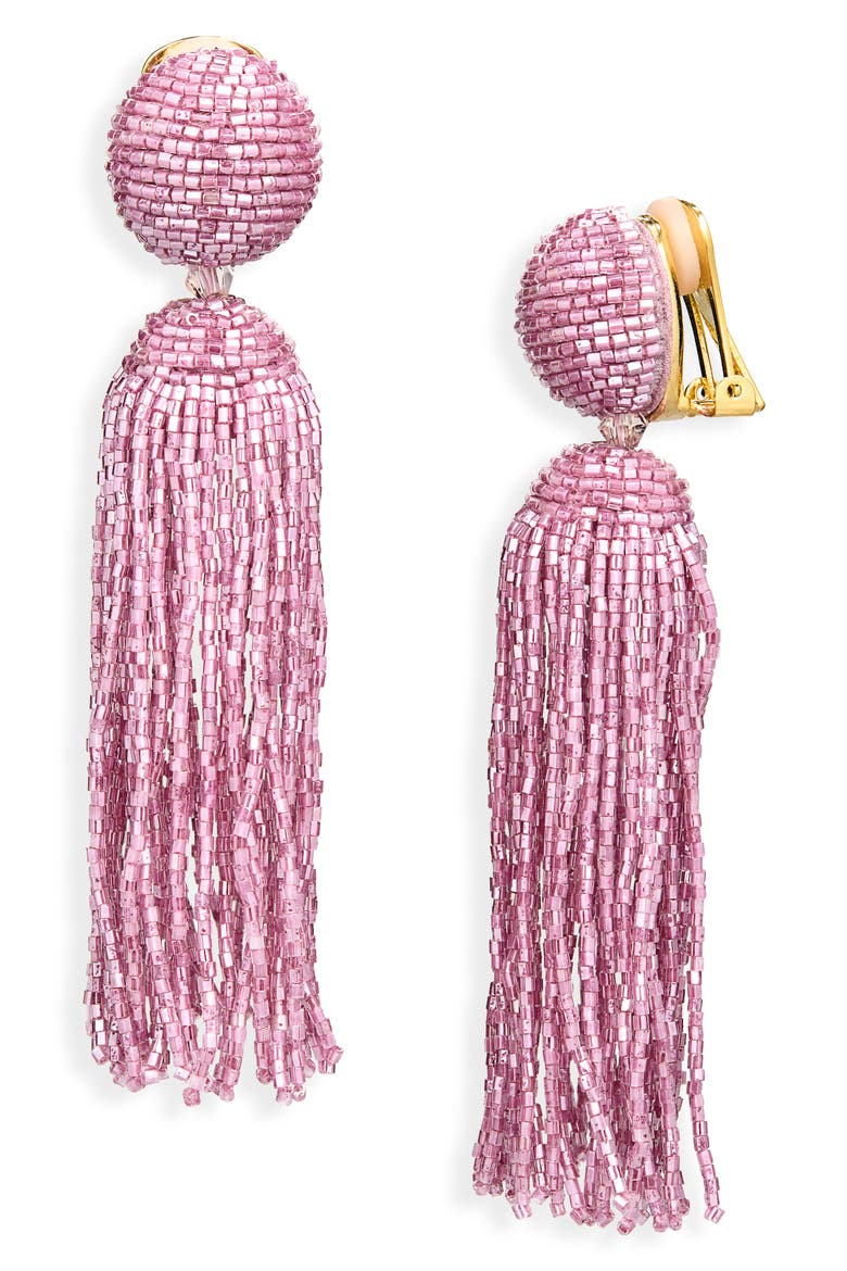 Beaded Tassel Drop Earrings, Main, color, PINK