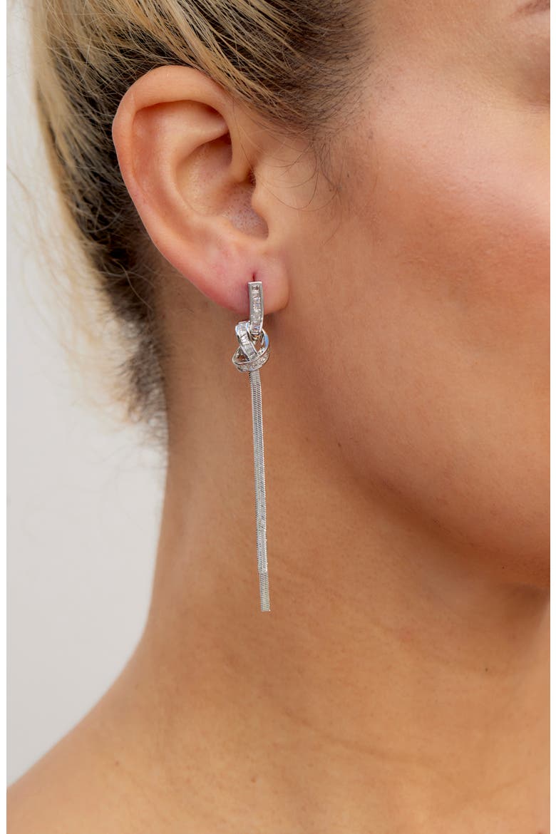 Knotted Cubic Zirconia Drop Earrings, Alternate, color, WHITE GOLD