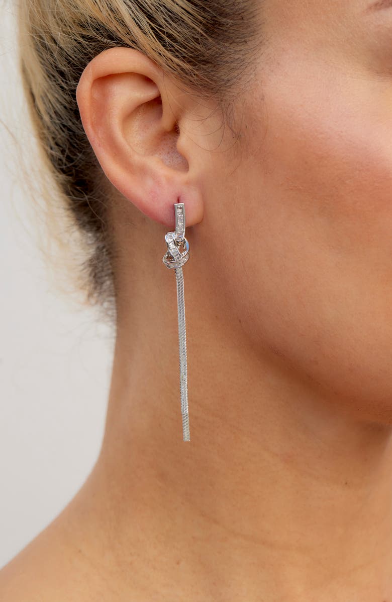 SAVVY CIE JEWELS Knotted Cubic Zirconia Drop Earrings, Alternate, color, White Gold