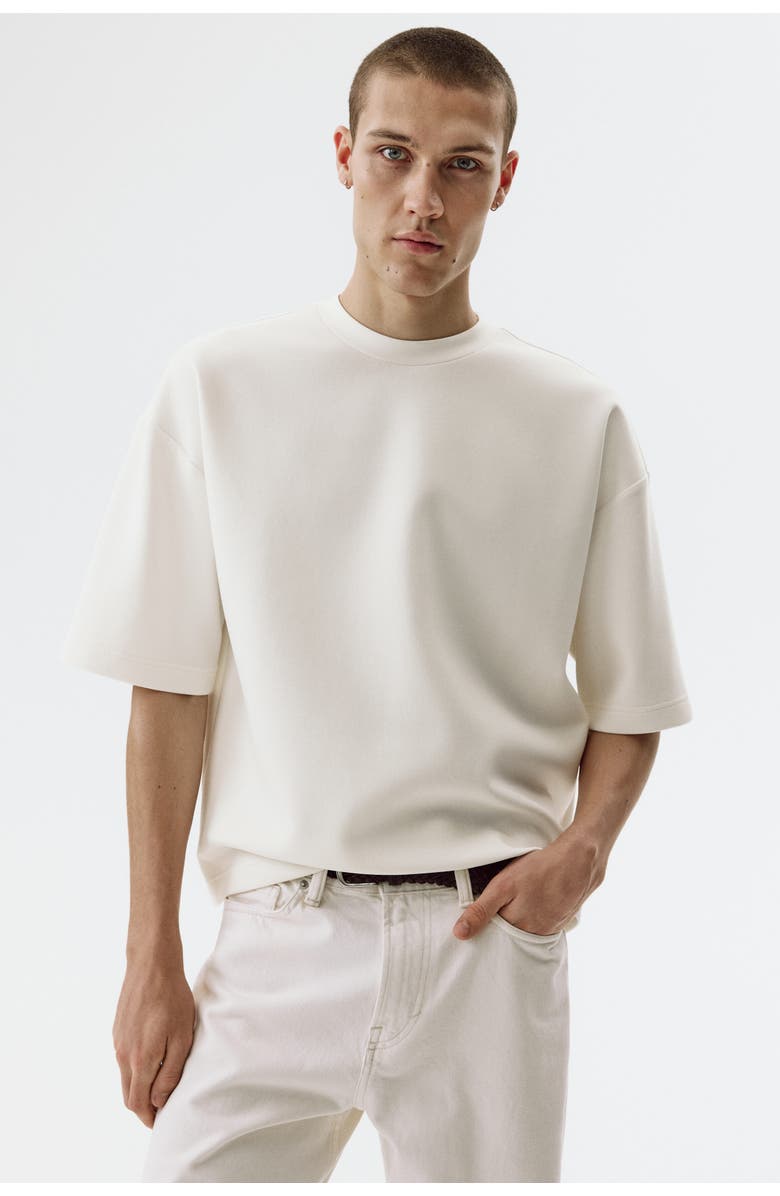 H&M Oversized Fit Scuba Knit T-shirt, Alternate, color, Cream