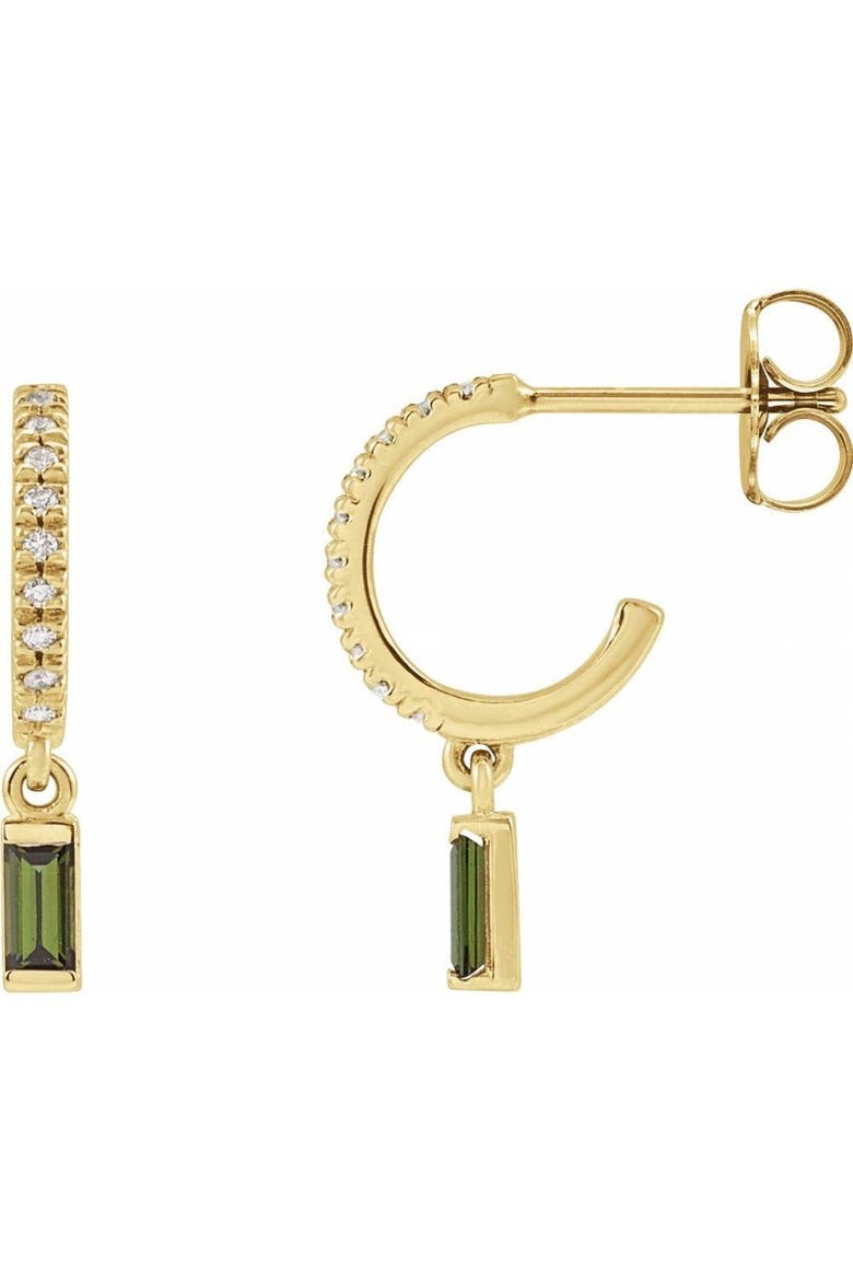 Tourmaline & .08 CT Natural Diamond Hoops in 14K Gold, Main, color, Green