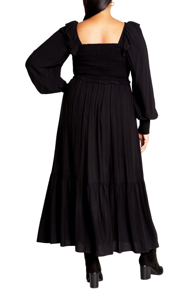 City Chic Sadie Smocked Bodice Long Sleeve Maxi Dress, Alternate, color, Black
