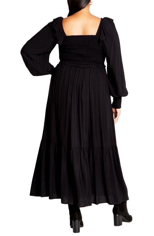 City Chic Sadie Smocked Bodice Long Sleeve Maxi Dress In Black