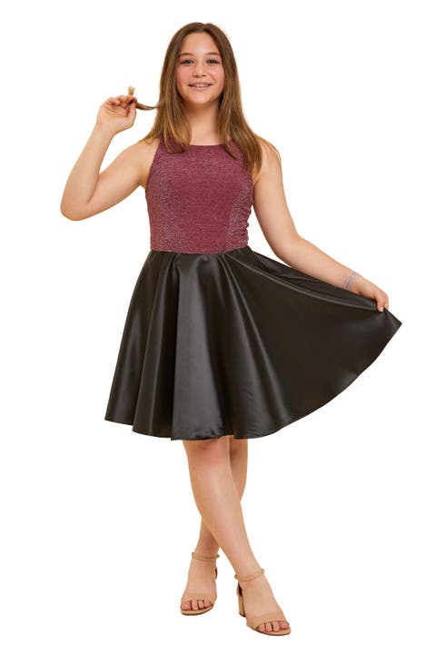 Glitter and Satin Racerback Dress in Longer Length (Big Kid)