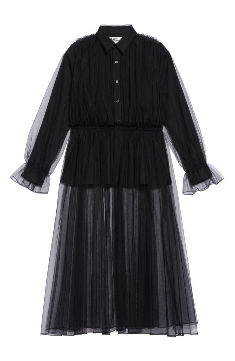 Noir Kei Ninomiya Long Sleeve Tulle Overlay Midi Dress, Main, color, 
