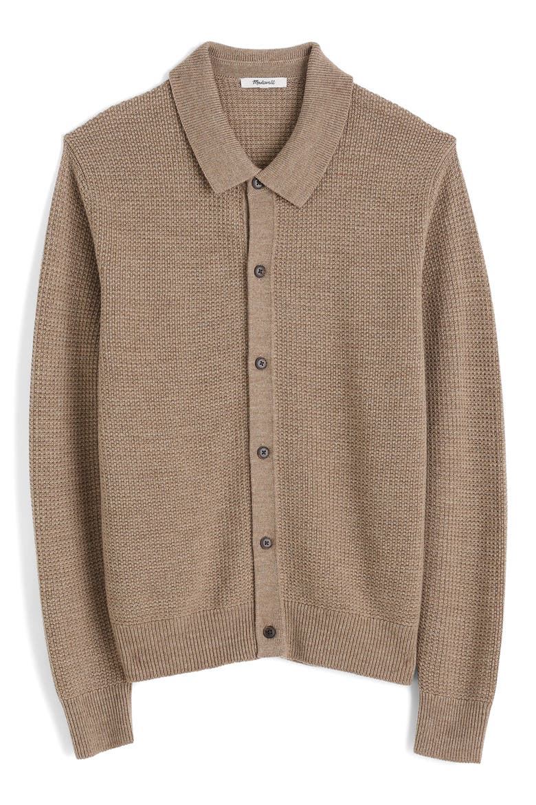 Merino Wool Collared Cardigan, Alternate, color, HEATHER BROWN
