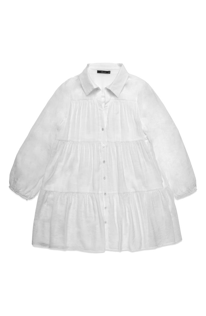 DELUC Gomera Tiered Button-Up Babydoll Minidress, Alternate, color, Off White