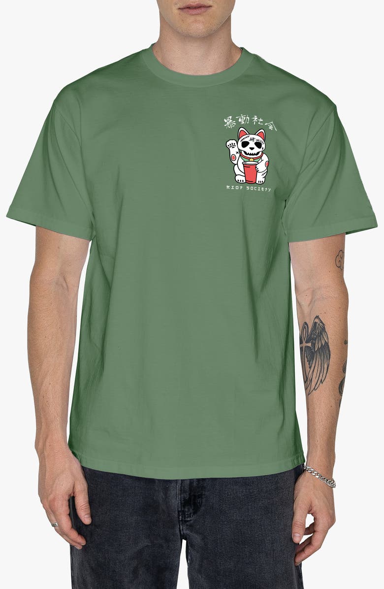 RIOT SOCIETY Lucky Cat Skull Cotton Graphic T-Shirt, Main, color,