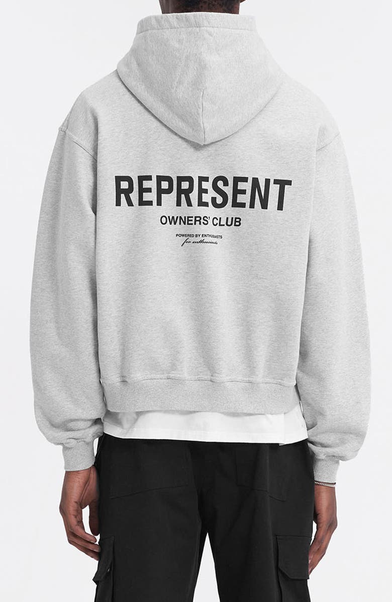 Represent Owners' Club Script Graphic Zip Hoodie, Alternate, color, Ash Grey