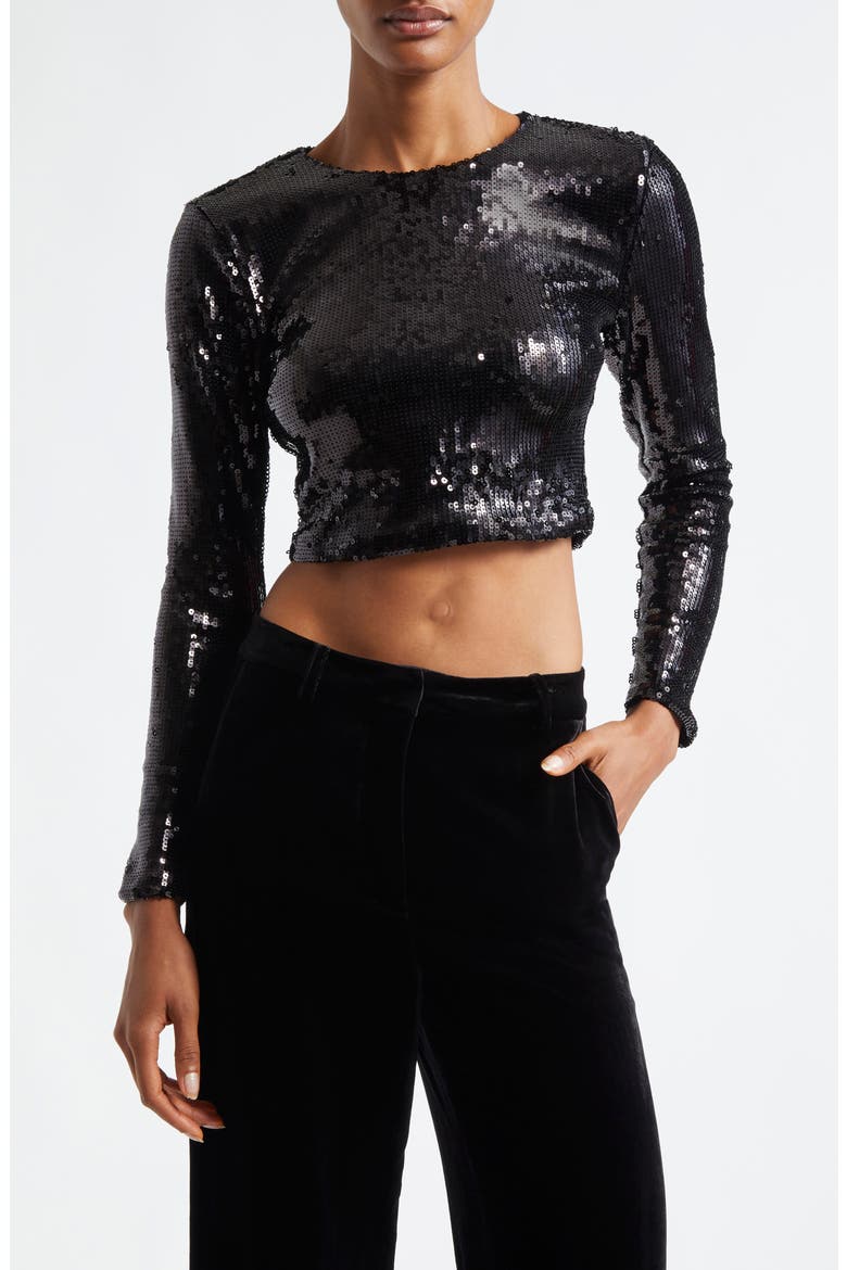 Rogan Sequin Crop Top, Main, color, BLACK