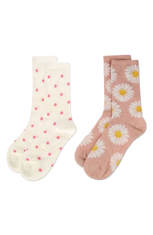 Memoi Assorted 2-pack Crew Socks In Pink