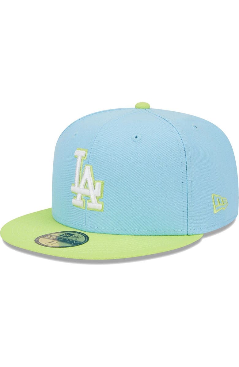 New Era Men's New Era Light Blue/Neon Green Los Angeles Dodgers Spring Color Two-Tone 59FIFTY Fitted Hat, Main, color, Light Blue