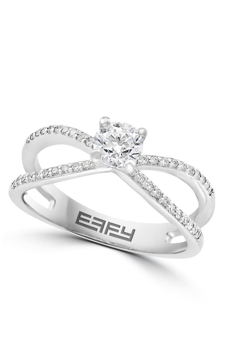 Crisscross Diamond Twist Ring in 14K White Gold, Main, color, Hematite and FW Blush Pearl