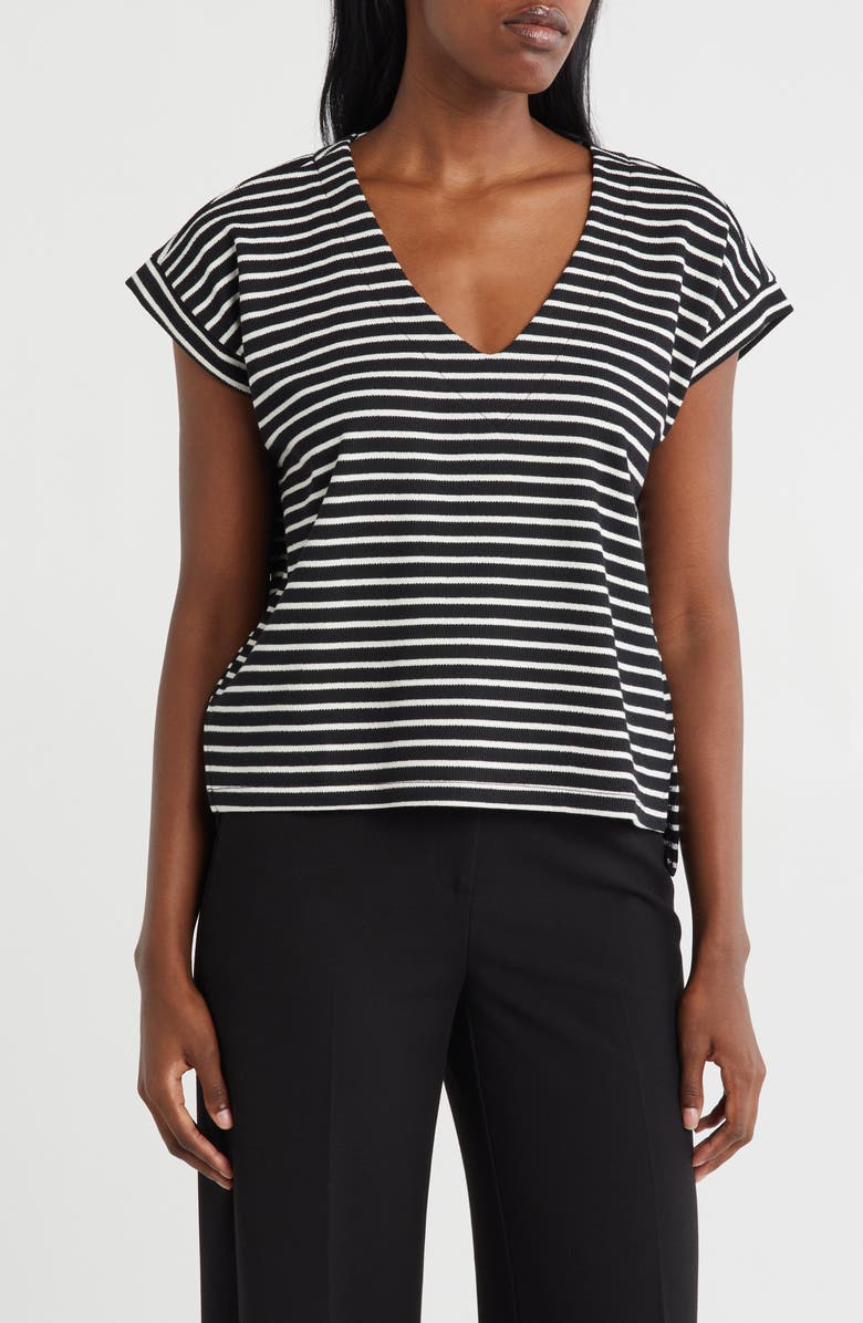 Bobeau V-Neck Short Sleeve Top, Main, color, Black/ Ivory