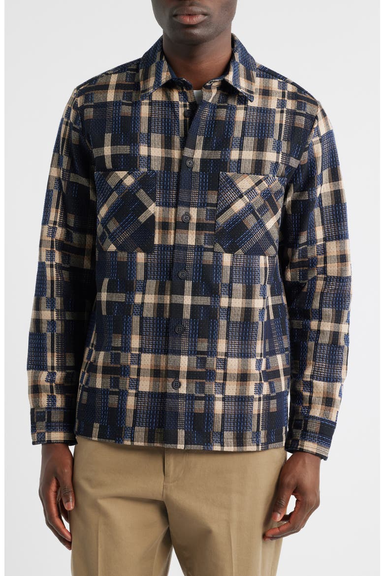 Whiting Glitch Check Overshirt, Alternate, color, NATURAL / NAVY