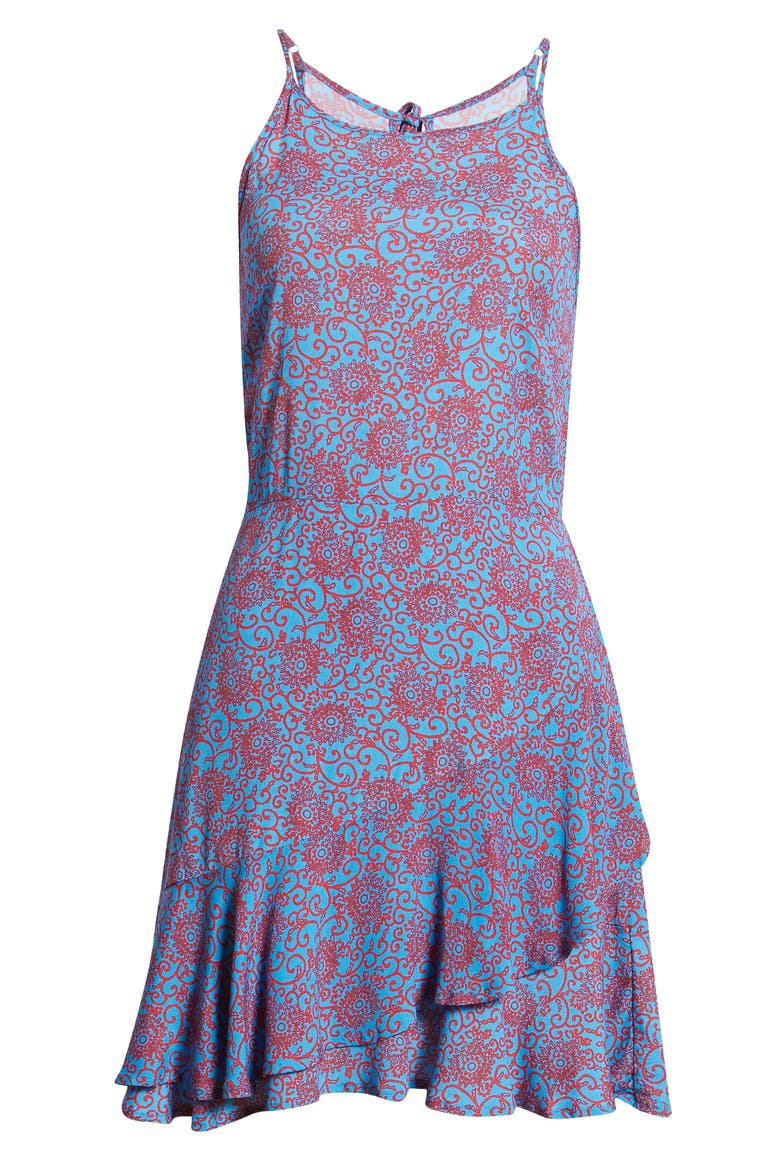 Eliat Print Ruffle Hem Dress, Alternate, color, AZURE NAV